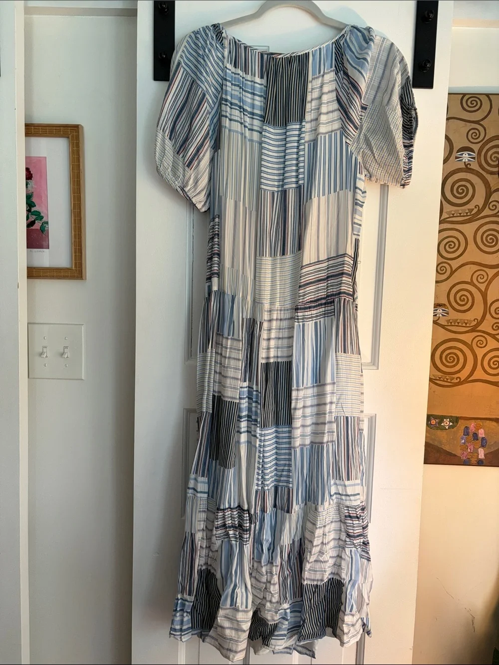 LOFT Blue & White Patchwork Tiered Maxi Dress - Picture 3 of 3